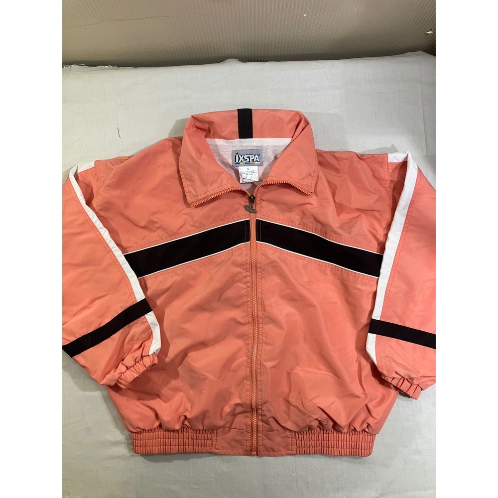 IXSPA Womens Vintage 90s Windbreaker Jacket Coral Pink Colorblock Full Zip S
